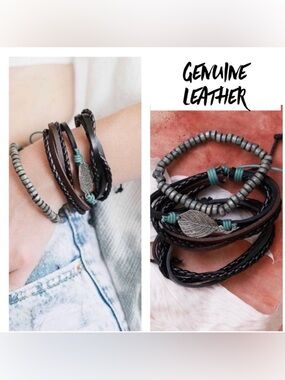 New Bohemian Genuine Leather Wrap
Leaf Bracelets